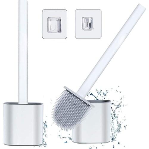 Toilet Brush with Holder - 2 Pack of Deep Cleaner Silicone Toilet Brushes and Holders Quick Drying Set with Hook