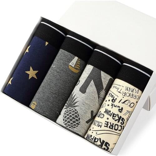 4Pcs Boxers Man Underwear Male Shorts Cotton Underpants Print Boxer Shorts Comfortable Breathable Trunk U Convex Sexy Panties