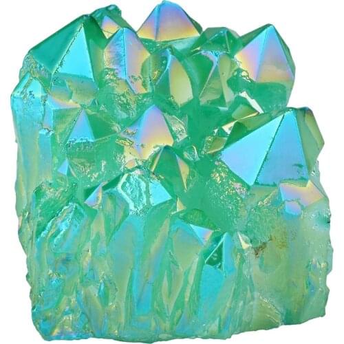 TUMBEELLUWA Green Titanium Coated Crystal Rock Quartz Cluster Geode Druzy Gem Stone Home Decoration Specimen