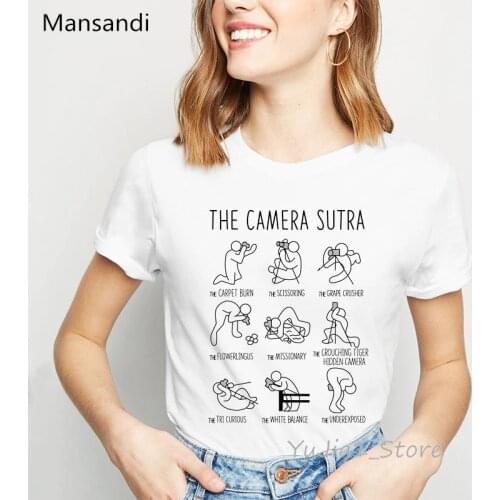Camera Sutra Print Funny graphic T shirts women Photographers White Casual Summer Tops female vintage tshirt tumblr clothes