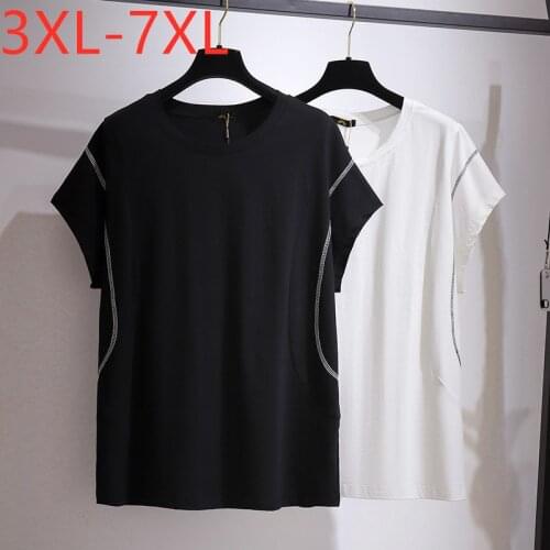 New 2021 Ladies Summer Plus Size Tops For Women Large Short Sleeve Loose Cotton Black White O-neck T-shirt 3XL 4XL 5XL 6XL 7XL