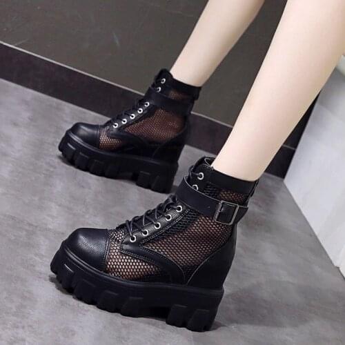 Mesh Martin boots women 2020 summer breathable boots zipper hollow short boots thick-soled increased sandals womens shoes