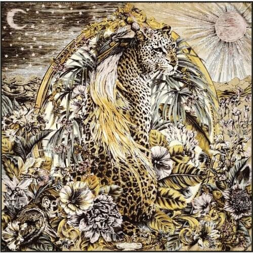 POBING Manual Hand Rolled Twill Silk Scarf Women Leopard Print Square Scarves Echarpes Foulards Femme Wrap Bandana Hijab 90CM