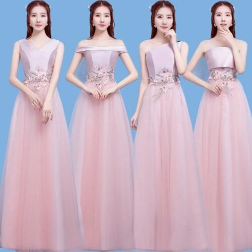 Embroidery Plus Size A Line Long Formal Sister Wedding Party Guests Dusty Blue pink Evening Dress Evening Gowns For Women 189