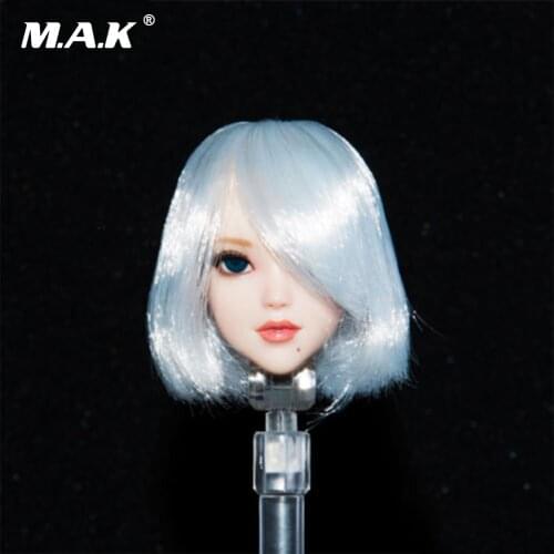 1/6 Scale Female Head Sculpt with Movable Eyes Automata 2B Girl Short White Hair Head Carving Model for 12'' Female Figure Body