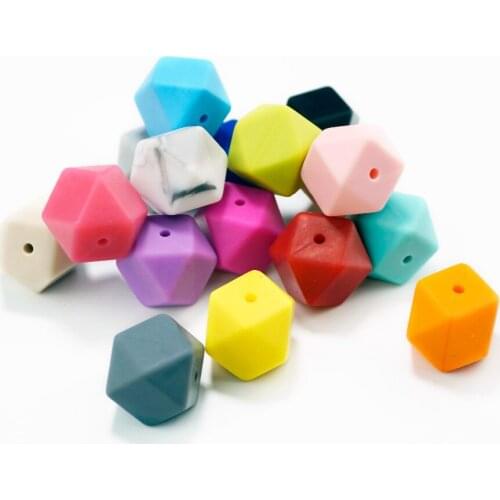 10pcs 14MM Silicone Hexagon Beads Loose Bead For Baby Teether DIY Pacifier Chain Diy Nursing Teething Beads Mix 20 Colors