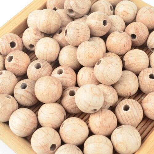 LOFCA 10pcs 12/15/20mm Wooden Beads Natural Color Eco-Friendly Wood Beads DIY Necklace Making Baby Toys Wooden Beads Pendant