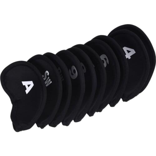 10pcs Golf Head Cover Club Iron Putter Head Protector Set Neoprene Black