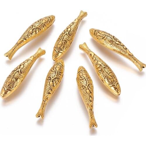 10Pcs Tibetan Style Alloy Fish Beads Antique Bronze Gold Silver Spacer Loose Charm For Necklace Bracelet DIY Jewelry Making