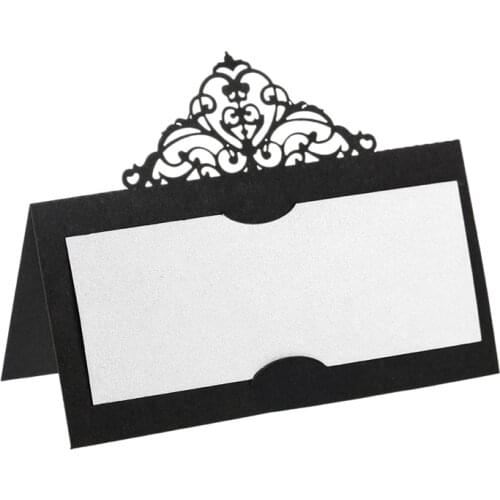 100 Pcs Table Place Cards with White Inserts Crown Tent Cards Name Cards for Wedding Banquets Buffet Bridal Black