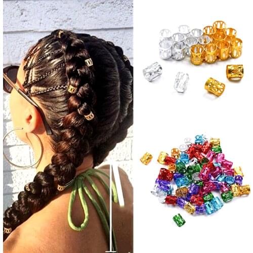 100 Pcs/bag Hair Dread Braids Gold Silver Micro Lock Tube Beads Adjustable 8x9mm Cuffs Clips for African Braids Hair Accessories