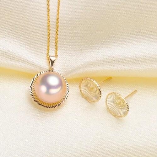 18K Gold Stud Earrings Pendant Set Mountings Settings AU750 Jewelry Findings Mounts for Pearls Jade Coral Crystal Beads