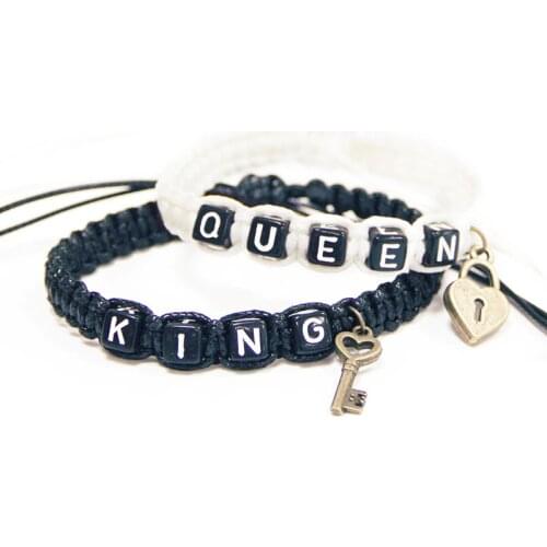 2pcs/pair Couple Bracelets Black King And White Queen With Key Lock Rope Chains Lovers Gift Handmade Charm Bracelets Accessories