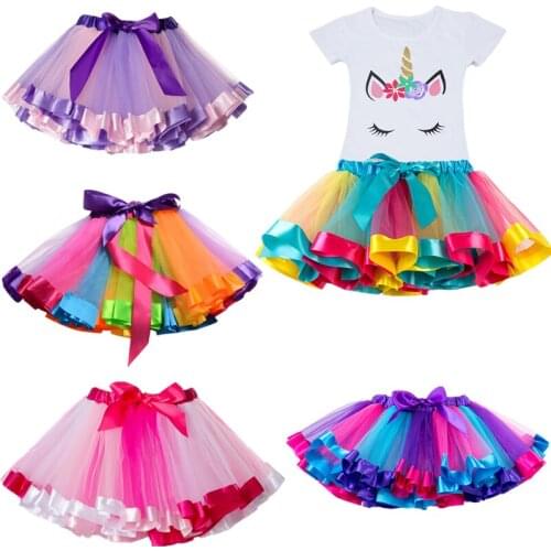 2020 Summer Tutu Skirt Baby Girl Skirts Princess Mini Pettiskirt Party Dance Rainbow Tulle Skirts Kids Clothes Children Clothing