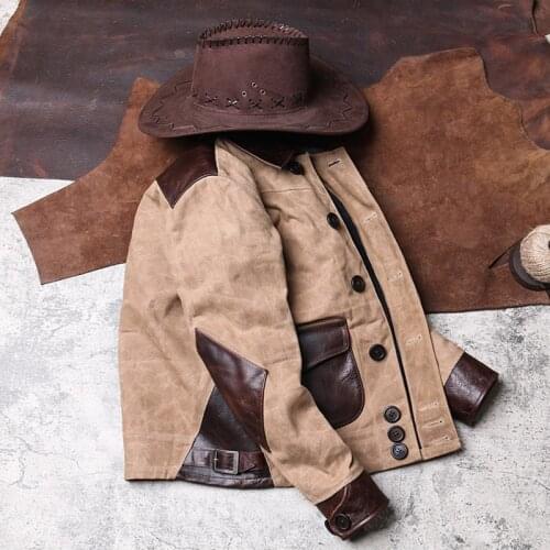 2020 Light Brown American Casual Spliced Jacket Large Size XXXL Genuine Cowhide Autumn Slim Fit Leather Coat