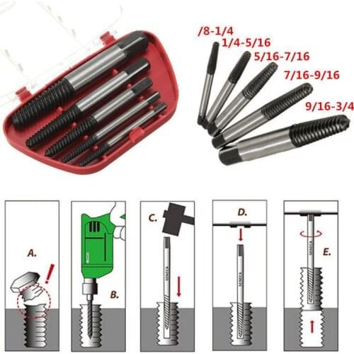 5Pcs/set Steel Broken Damaged Screw Extractor Drill Bit Guide Set Broken Bolt Remover Easy Out Set Screwdriver
