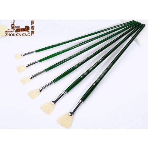 Zhouxinxing Basin pig bristle 6 pcs transparent green rod fan shap brush pen sets watercolor gouache brush set oil painting pen