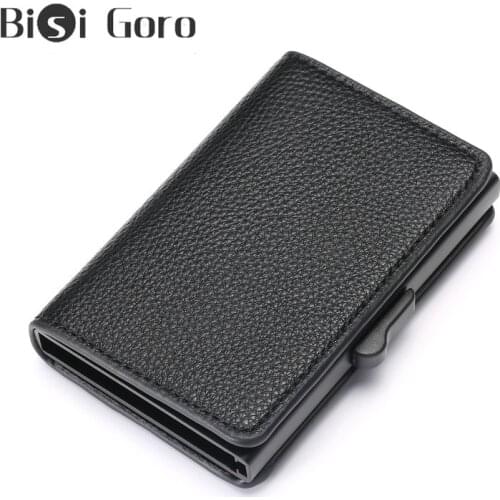 BISI GORO 2020 New Casual Card Holder RFID Blocking Card Wallet Aluminum Box Fashion Soft Leather Slim ID Card Case Dropshipping