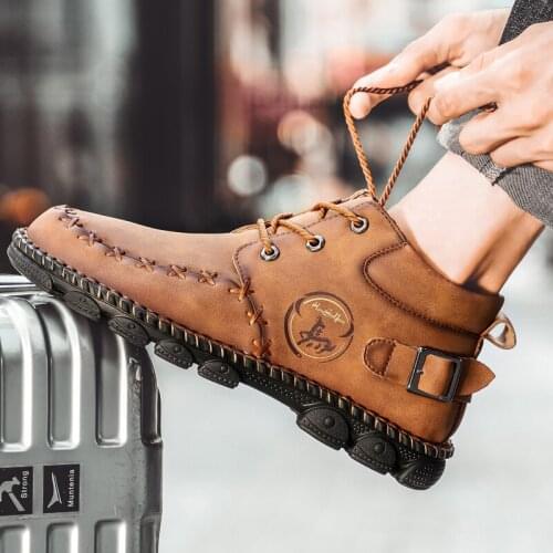 Winter Men Outdoor Sports Boots Basic Soft Faux Suede Handmade Genuine Leather Comfortable Designer Casual Shoes Large Size38-48