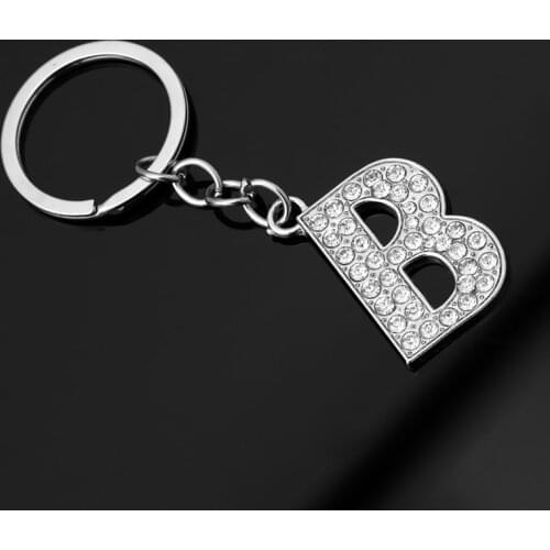 Cute Letter crystal key chain rhinestone keyring women bag charm silver keychain car key ring pendant wholesale