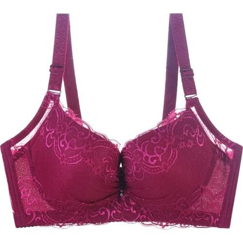 Plus size bra adjustable push up side gathering furu lace mm shaping C large cup D Large E cup underwear DeepV Lace Bra dropship