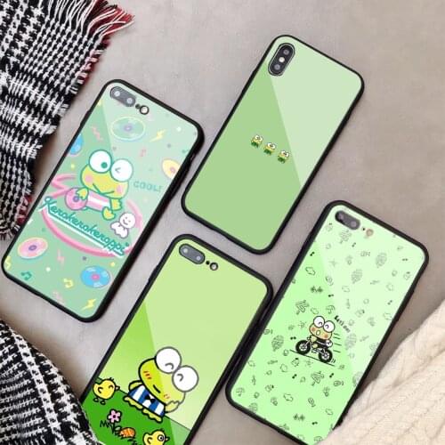 Keroppi Tempered Glass Phone Case For iphone 12 11 Pro Max 5 6 7 8 PLUS X XS XR XSMax Shell