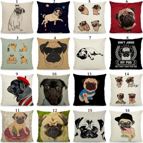 XUNYU Pug Cushion Cover Decorative Sofa Pillow Case Seat Car Home Decor Dog Pattern Throw Pillowcase 45x45cm DWG021