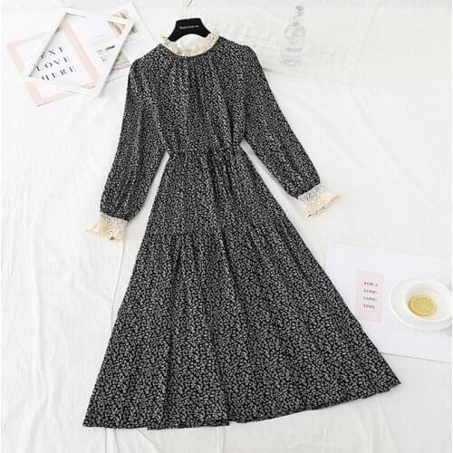 Elegant With coat Women Dress Female Casual Lotus sleeve Office Chiffon Print Dresses A-line Vintage Sweet Clothing Vestidos