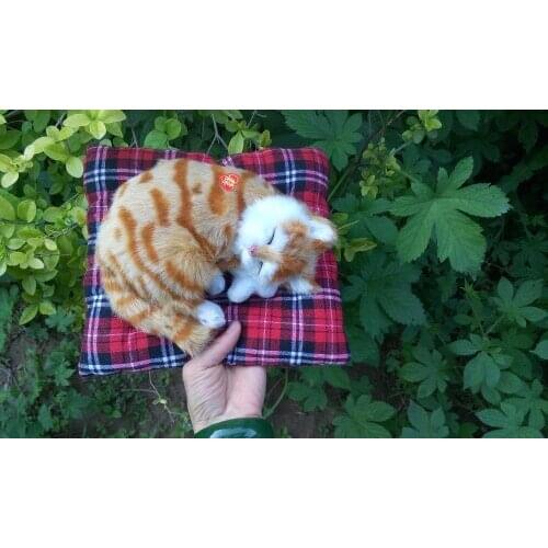 Simulation yellow cat about 18x13cm Handmade craft model toy,polyethylene&furs sounds miaow cat,decoration toy Xmas gift w4116