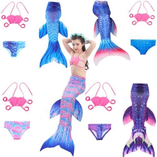 Costume 3pcs Girl Child Birthday Holiday Mermaid Tail Cosplay Bikini Set Swimsuit 3-12Y children