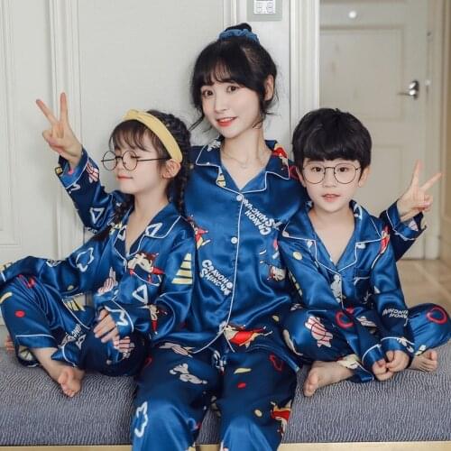 Fashion Family Matching Clothes Suit Family Look Mommy and Me Pajamas Set Matching Family Outfits Daughter Silk Satin Sleepwear