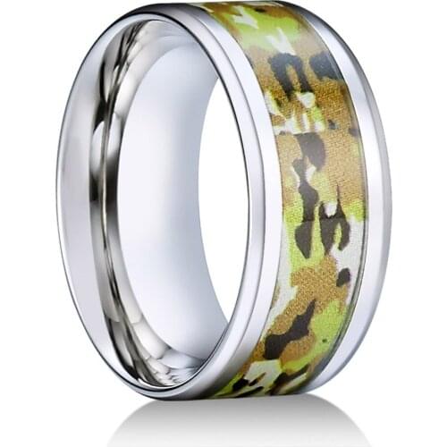 SouL Men 8mm High Quality Camouflage Design Titanium Steel Rings For Men Simple Finger Punk Ring Size 9-12