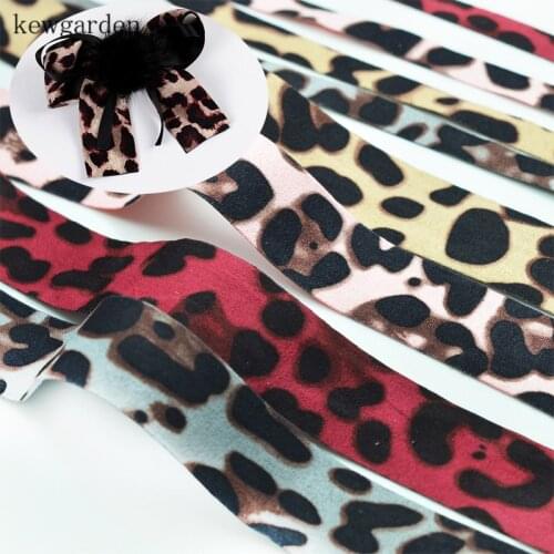 Kewgarden Leopard Pattern Suede Fabric Layering Cloth Ribbons 1" 3/8" DIY Bowknot Satin Ribbon Handmade Tape Accessories 5Meters