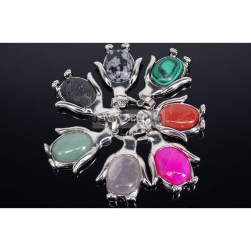 Natural Gems Stone Crystal Penguin Reiki Chakra Pendant Charms Silver Plated Jewelry Design 10Pcs/Pack