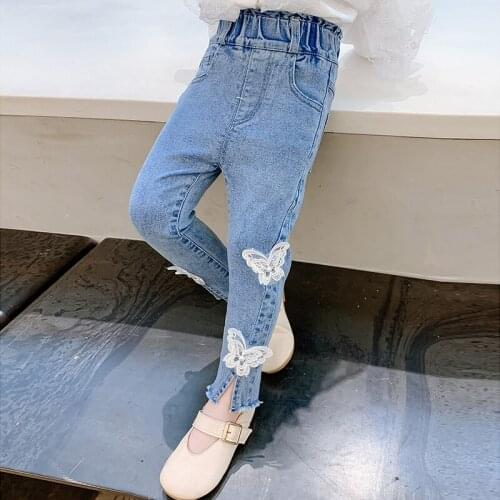 1-8 years Jeans For Girls Butterfly Skinny Denim Pants Casual Childrens Jeans For Teen Girls New Spring Autumn Long Trousers