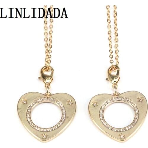 5Pcs Clear Cubic Zircon Micro Love Heart Open Pendant Necklace Gold Color Charms Women Jewelry