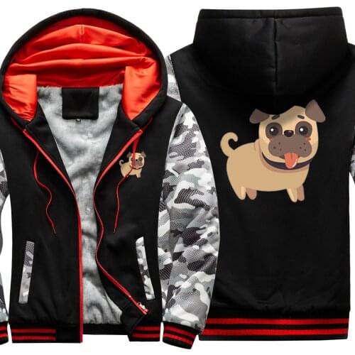 Lovely Dog Print Camouflage Raglan Thicken Jackets For Mens Keep Warm Wool Liner Harajuku Fashion Clothing Retro sudadera hombre
