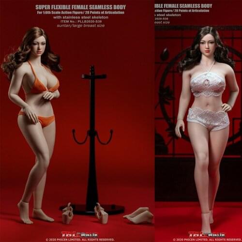 PLLB2020 1/6 Female Feet Body Big Brust Body 12" inch European and American TBLeague Suntan skin Body for 1/6 head Sculpt
