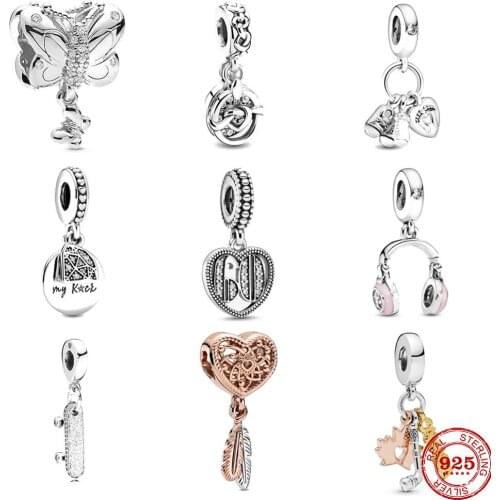 925 Sterling Silver Baby Bottle & Shoes Bicycle 60 th Dangle Pendant DIY fine beads Fit Original Pandora Charm Bracelet Jewelry