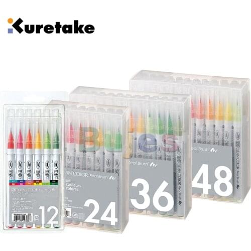 Zig Kuretake RB 6000AT Clean Color Real Brush Pen Watercolor 4/6/12/24/36/48/60/90 Colours Cartoon Design Illustrating Lettering