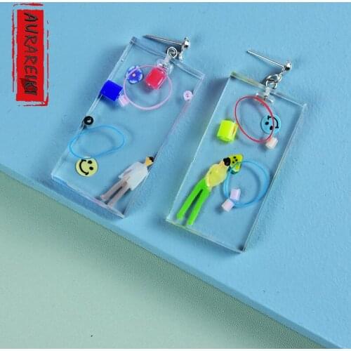 Handmade Resin Earrings Summer Cool Square Mini Female Dangler Fashion Transparent Eardrop