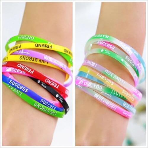 Sports Best Friend Printed Letters Luminous Silicone Bracelets & Bangles Women Fluorescent Rubber Fitness Wristband Bracelet