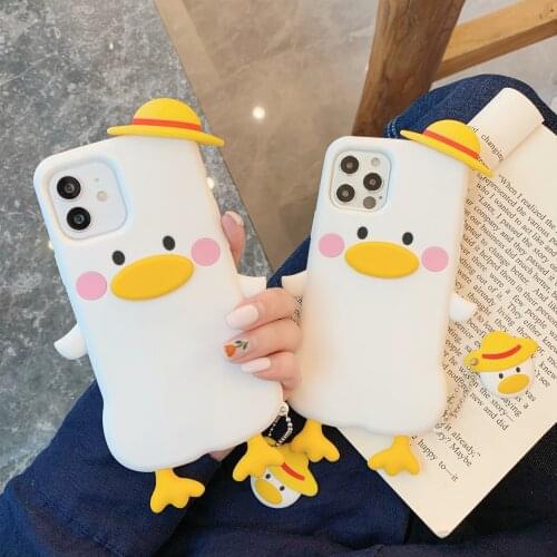 Straw hat duck 3D Duckling Cartoon silicone Cover for iphone 12 mini 11 pro Phone case For X XR XS MAX 6 6s 7 8 Plus soft cover