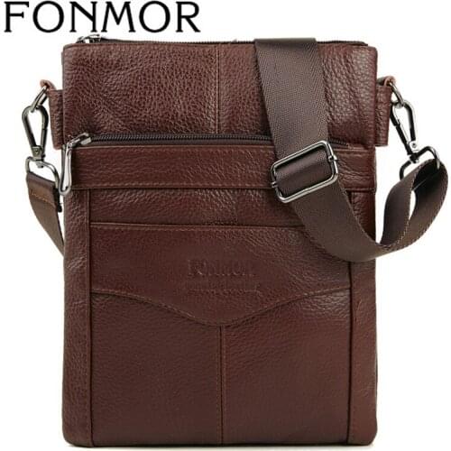 FONMOR 100% Genuine Leather Men Messenger Bag Soft Business Handbag Mens Shoulder Bag Men Male Phone Crossbody Bags Purse