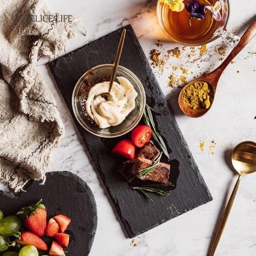 Natural Rock Plate Restaurant Steak Sushi Display Dishes Black Slabstone Barbecue Pan Banquet Rock Plate Serving Dishes