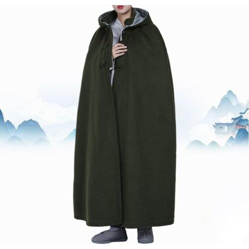 Unisex winter warm zen lay meditation cloak buddhist shaolin monks kung fu suits robe buddha prayer coat cape red/yellow/green