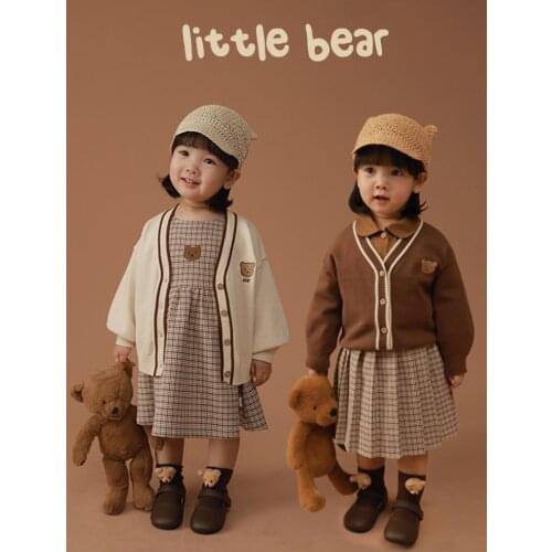 Girls Spring Clothes Children Korean Bear Fashionable Sleeveless Round Collar Dress