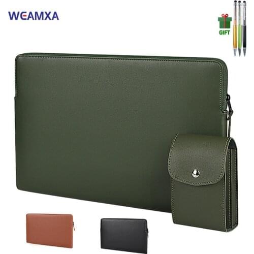 Waterproof Laptop Sleeve 13 14 15 16 inch PU leather Zipper Notebook Pouch Case Bag For Apple Macbook Huawei Lenovo Dell Asus