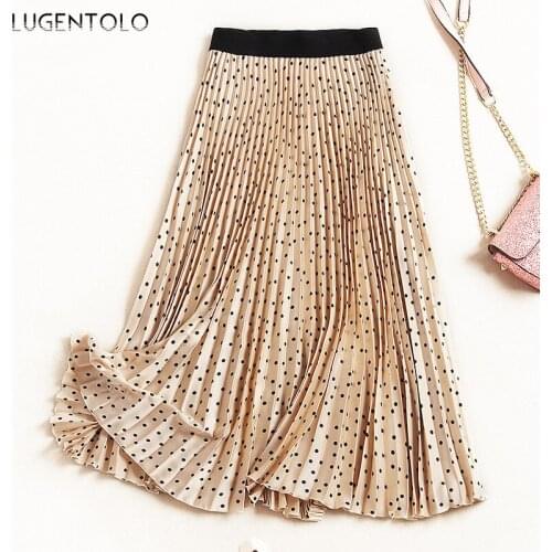 Women Elegant Skirts Pleated Elastic Waist Casual Female Dot Print Big Swing Summer Thin Versatile Long Skirts