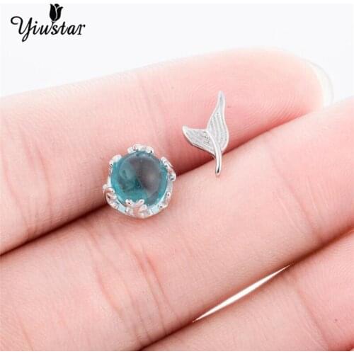 Yiustar blue Tone Mermaid Tear Beads Transparent Fish Tail Stud Earrings For Womens Earrings boucle d'oreille femme 2018